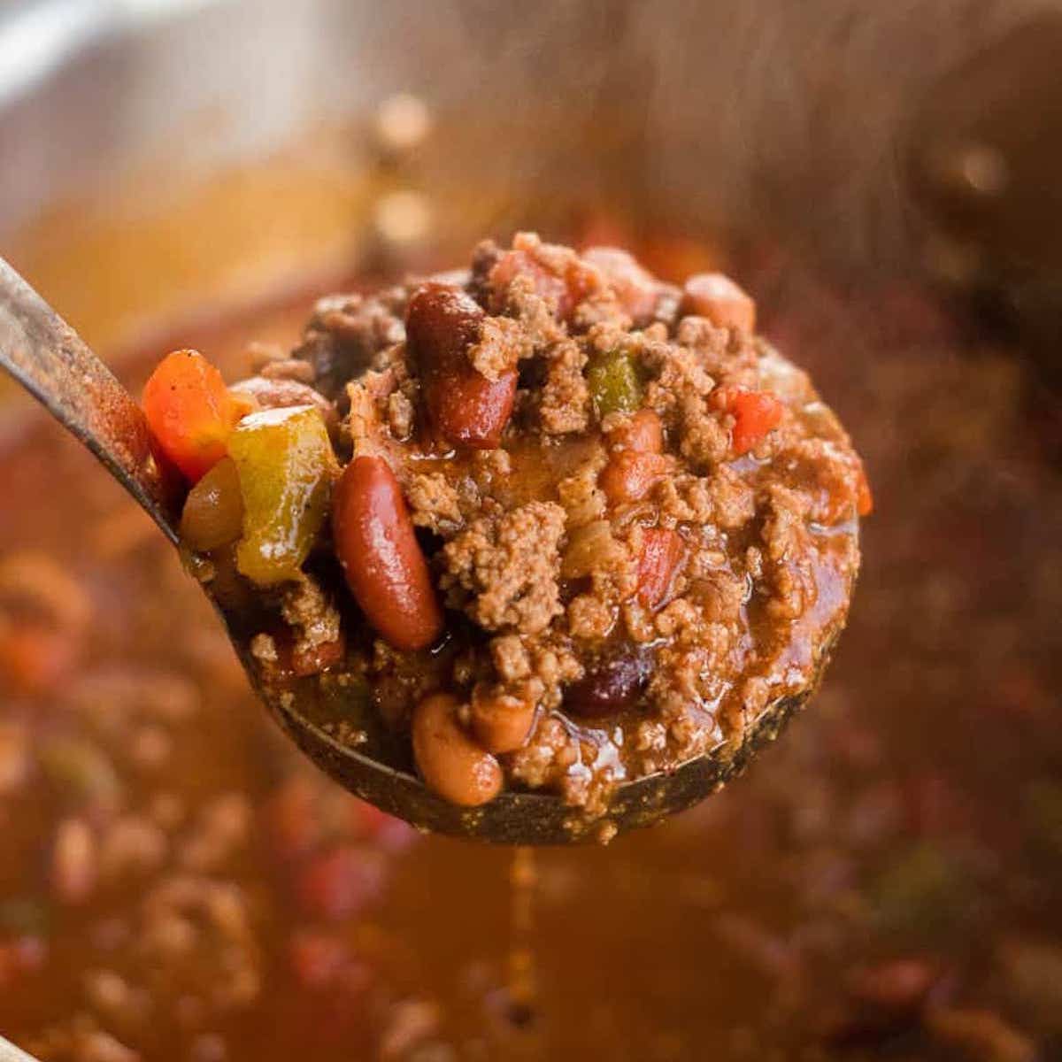 Bowl of rich venison chili.