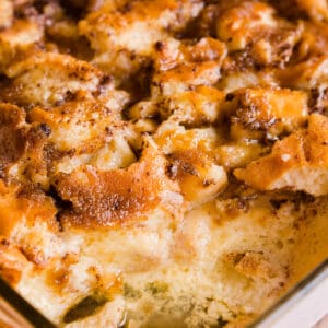 bread pudding in baking dish
