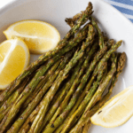 Asparagus cooked in the air fryer.