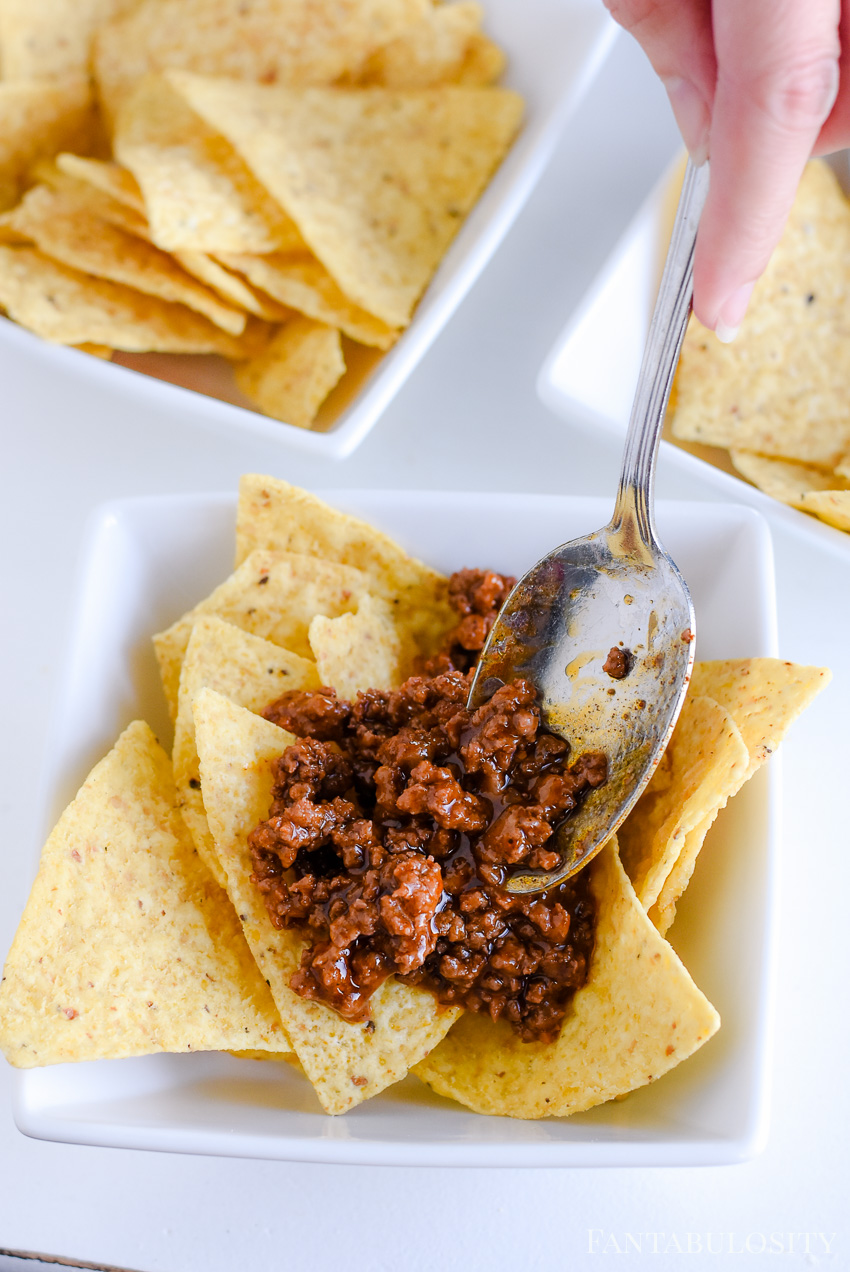 leftover taco meat on tortilla chips