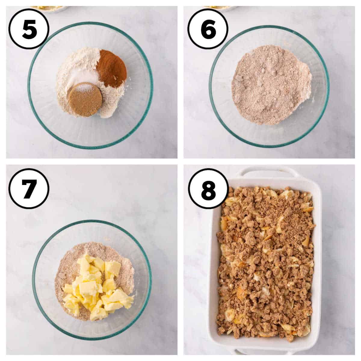 Steps 5-8 of how to make French toast bake.