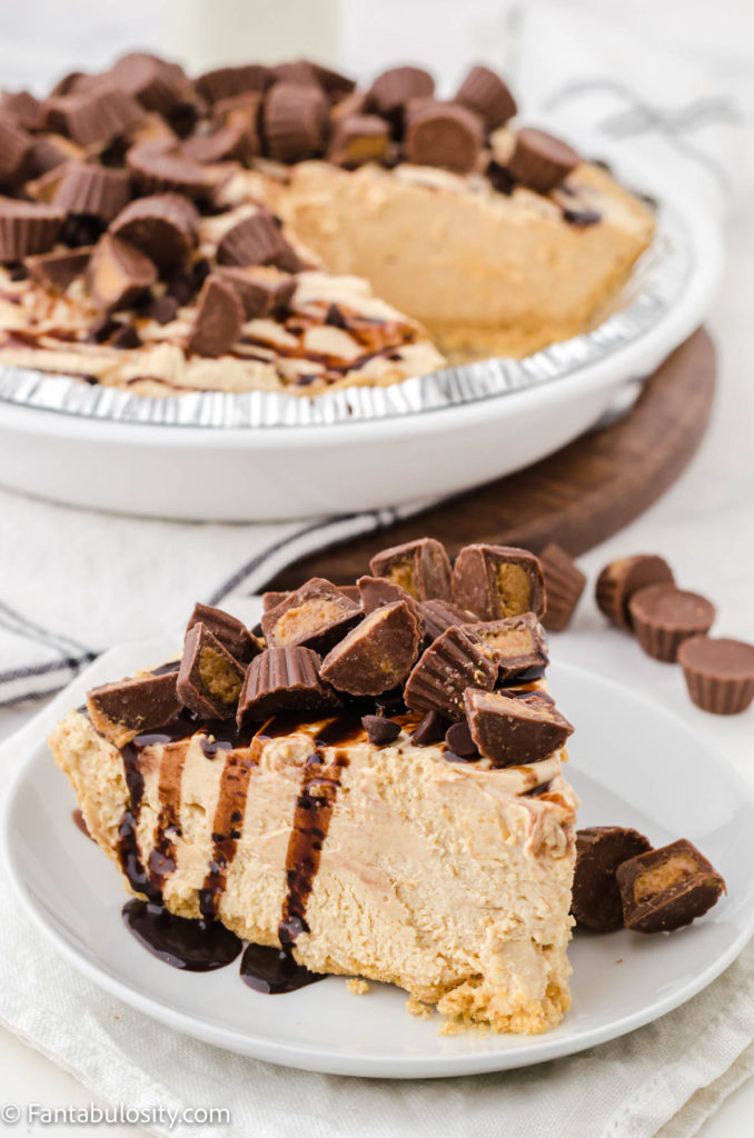 old fashioned peanut butter pie on white plate