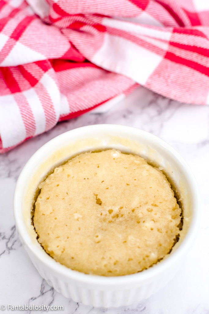 Microwaved mug cake ready to eat