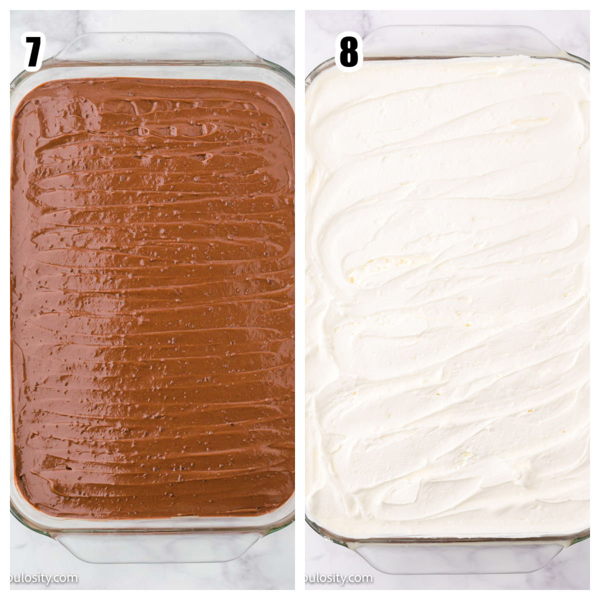 chocolate pudding layer and cool whip layer collage