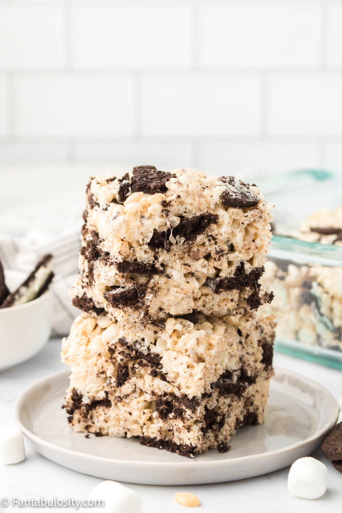 Cookies and Cream Rice Krispies stacked
