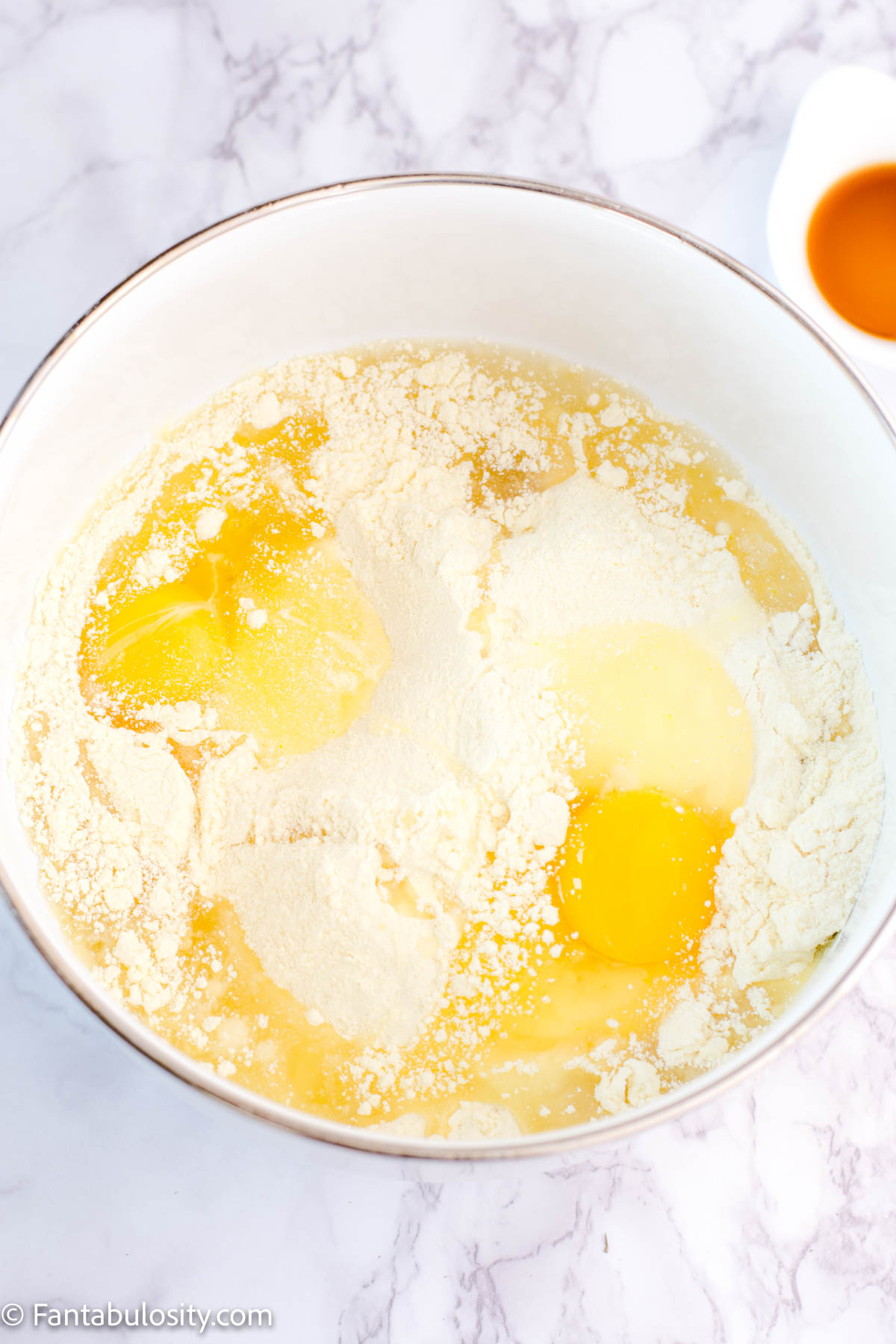 Add eggs in to cake mix