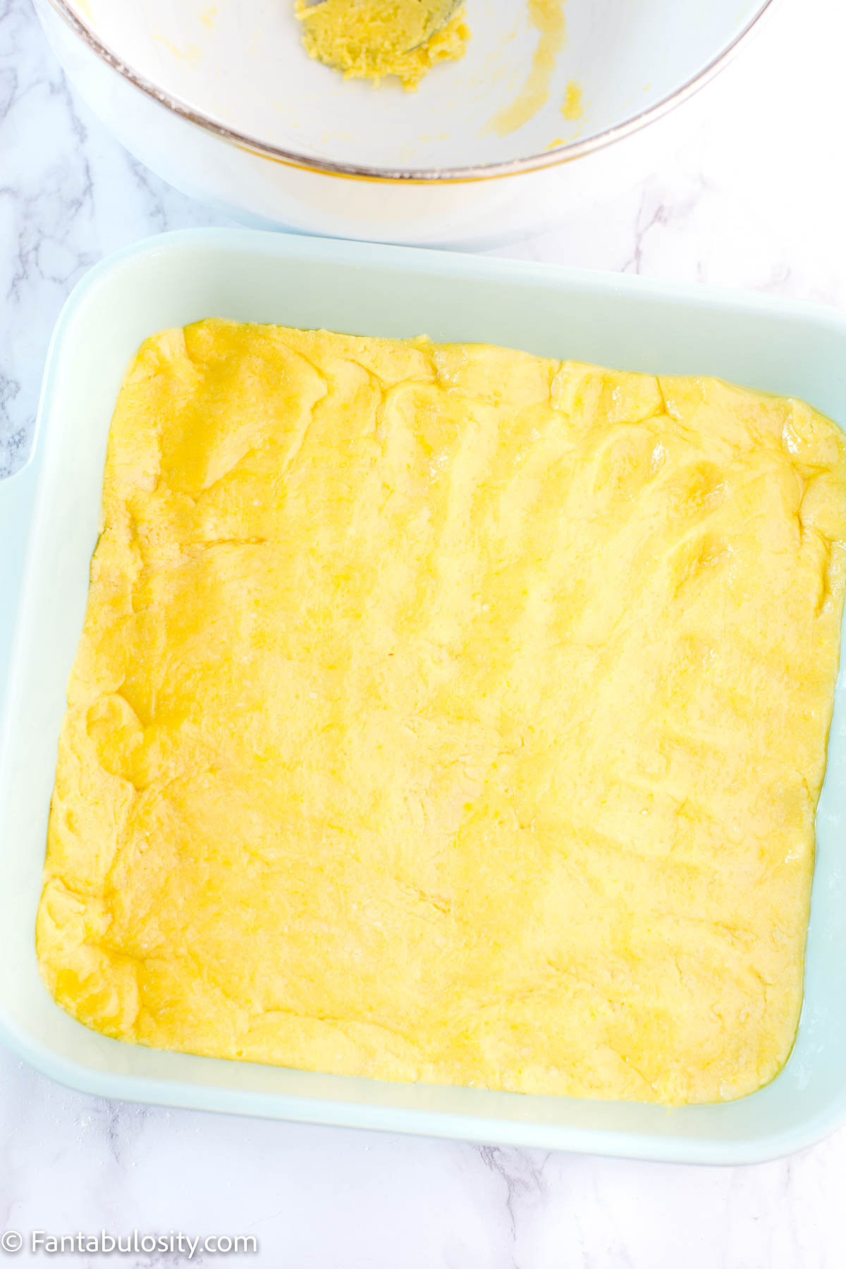 Spread lemon brownie batter in to 8x8 baking dish