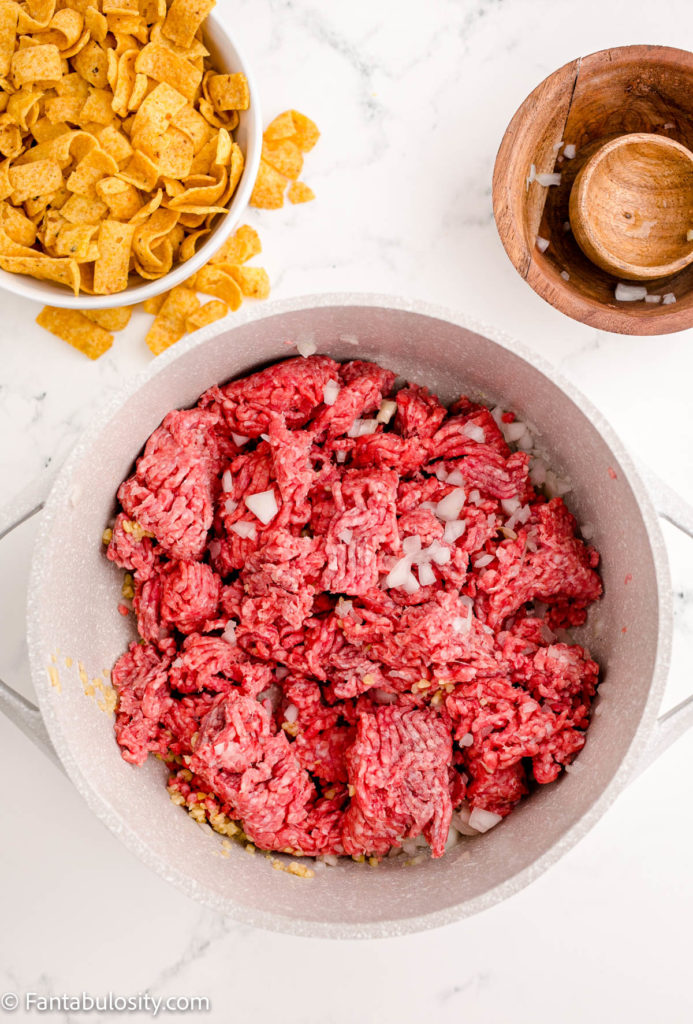 Raw ground beef and onions