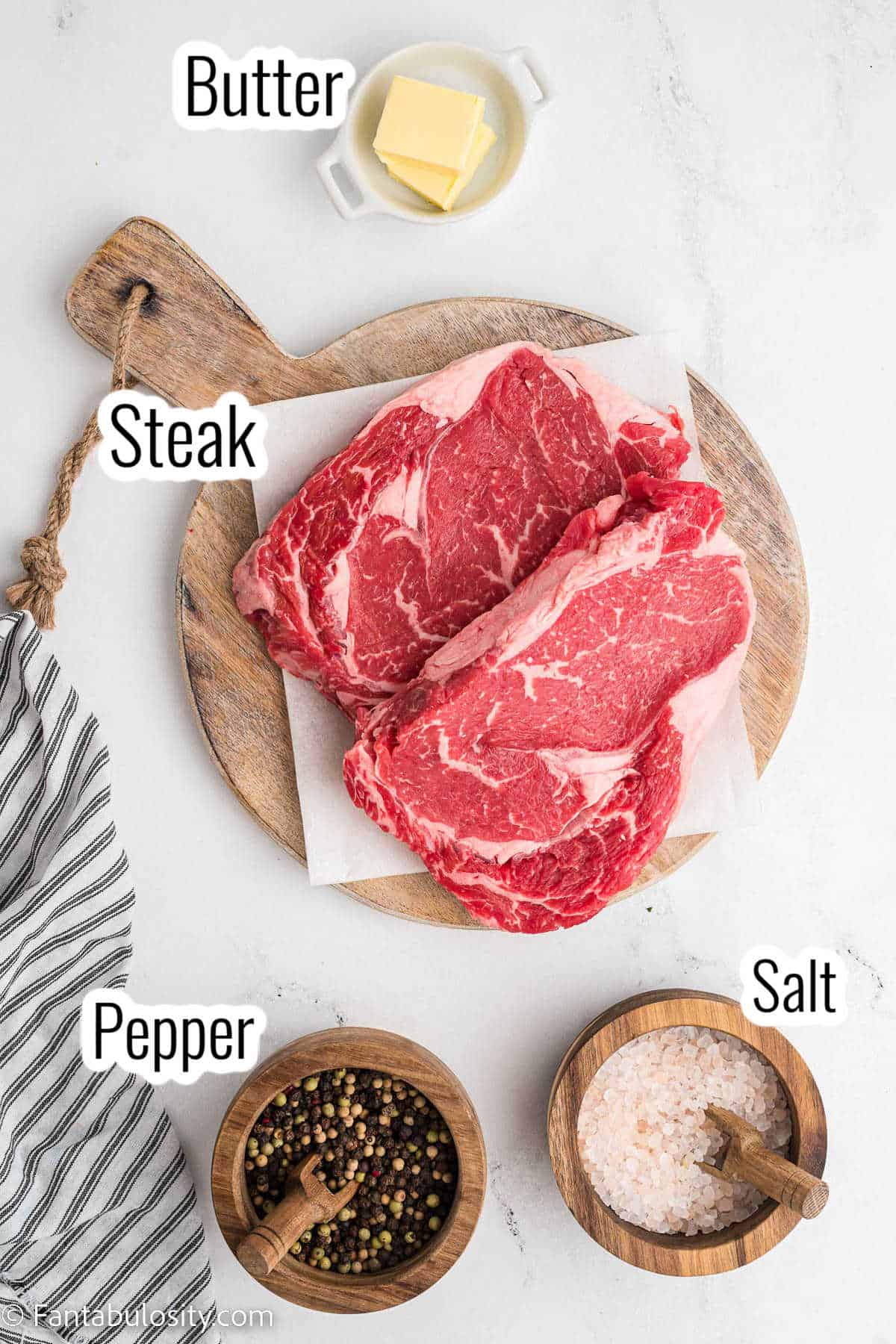 Ingredients for steak cooked in the oven