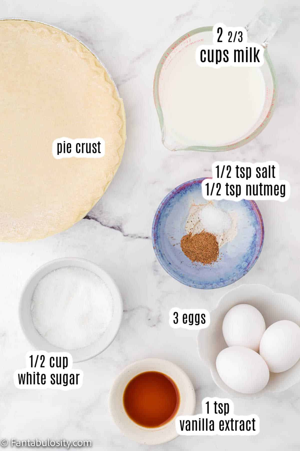 Labeled ingredients for egg custard.