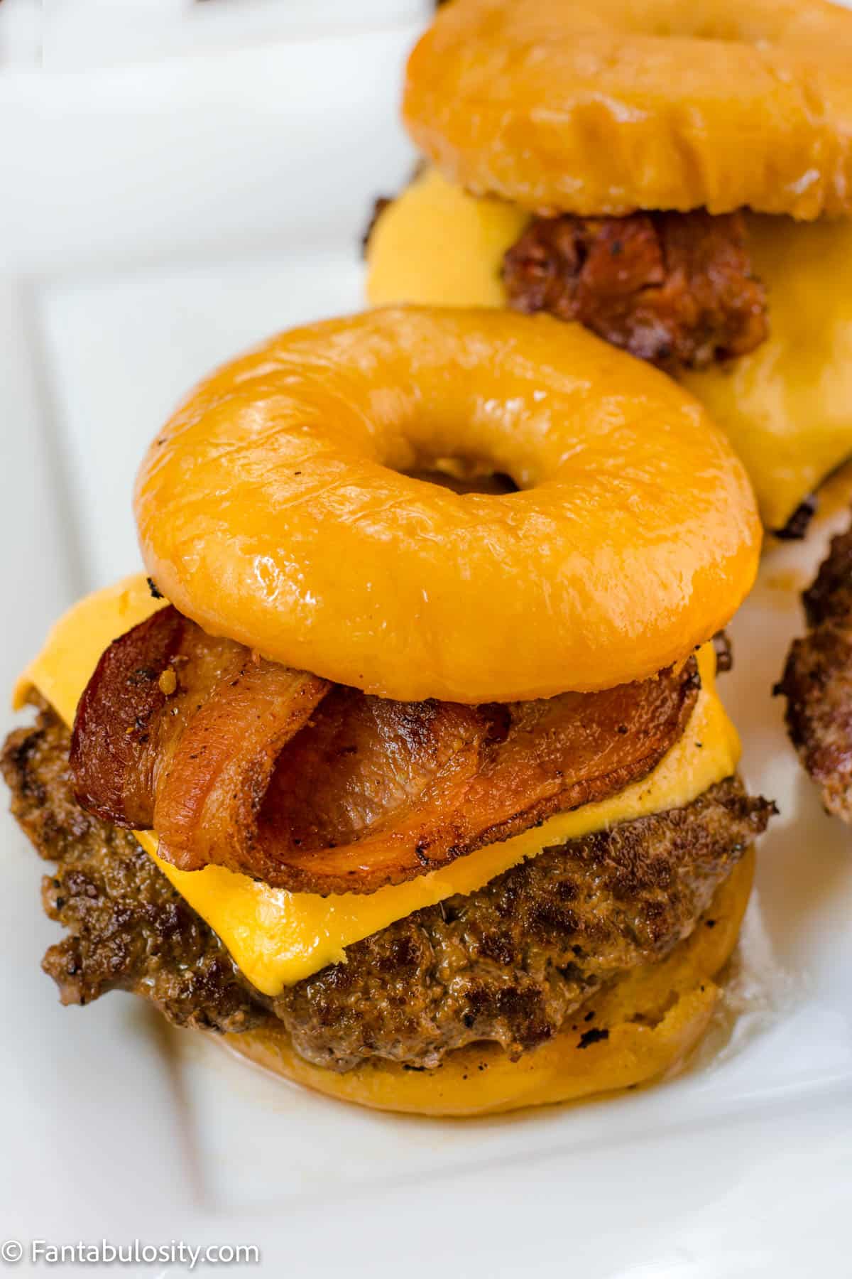 Donut burger - hamburger patty on krispy kreme glazed donuts