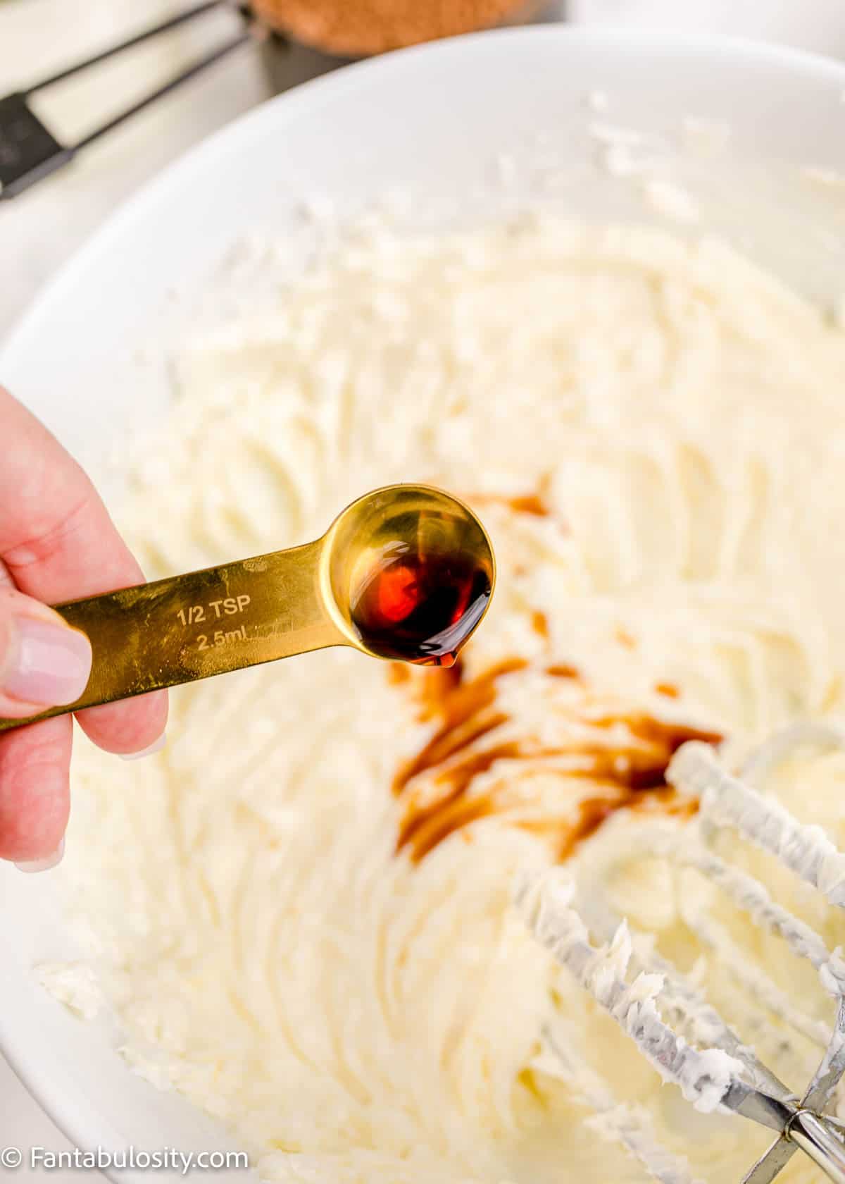Pour in the vanilla to the butter mixture