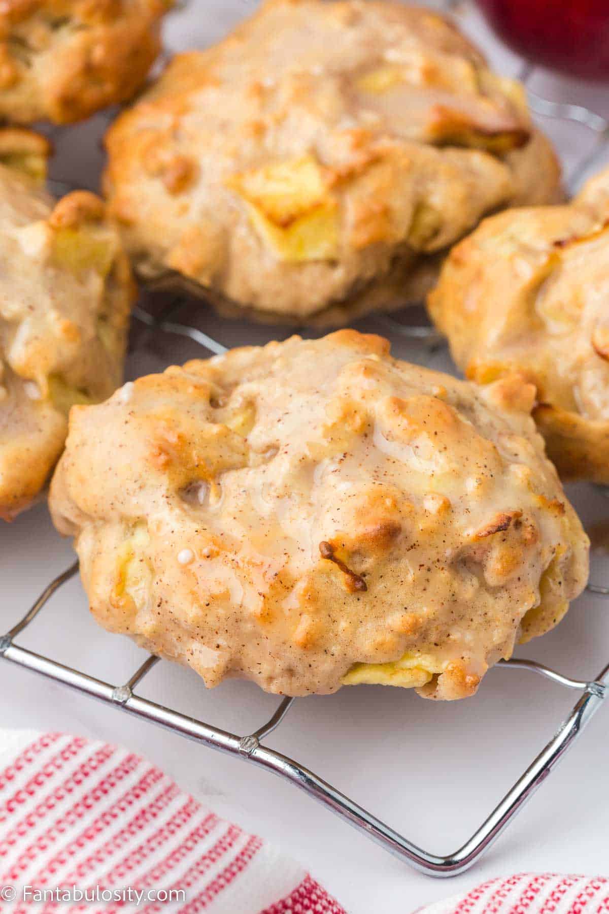 Air fryer apple fritters on cooling rack.