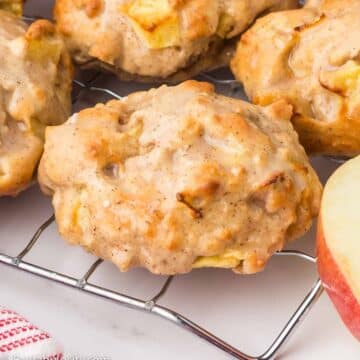 Air fryer apple fritters on cooling rack.