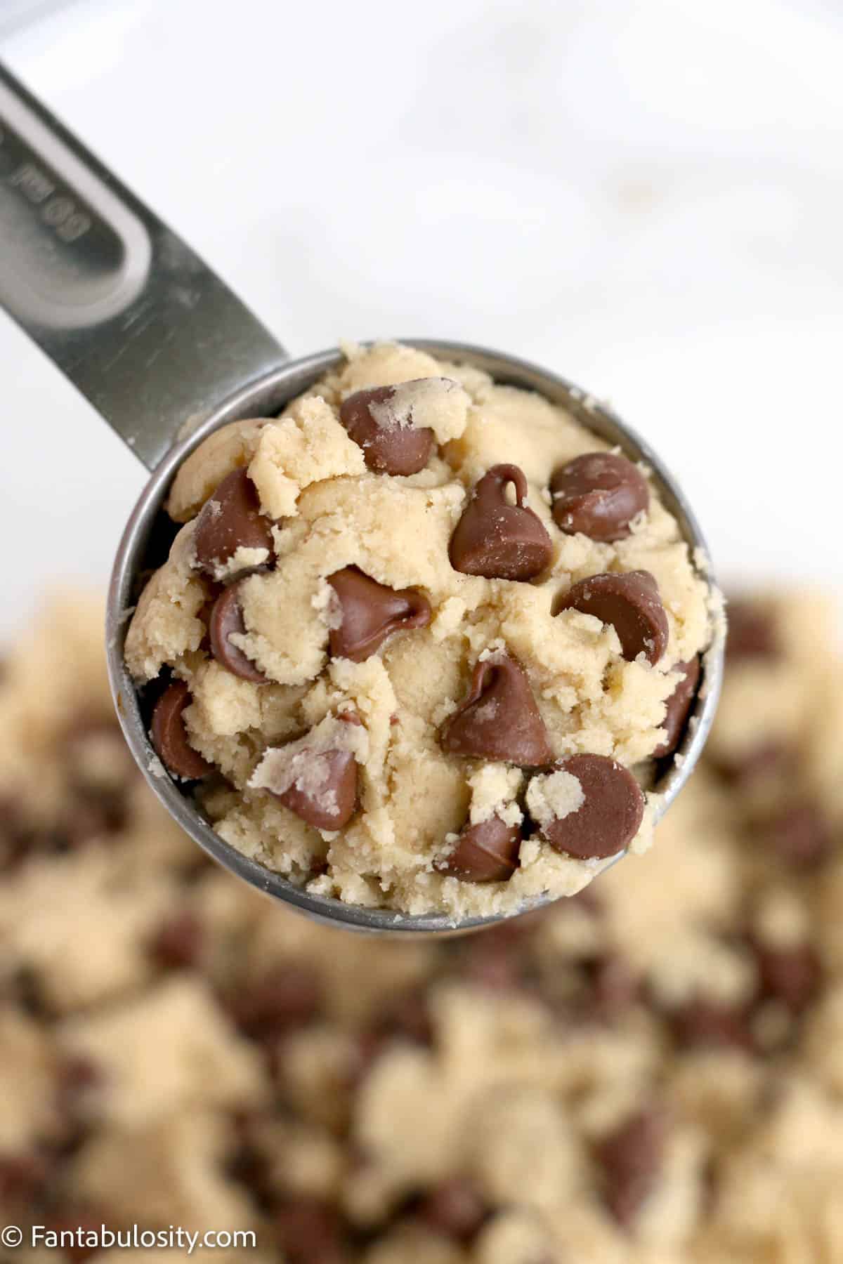 1/4 cup scoop of chocolate chip cookie dough.