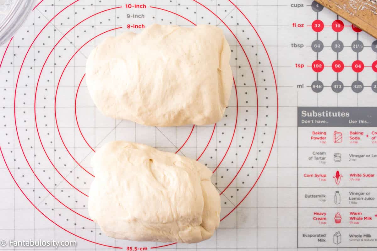 Split bread dough for two loaves