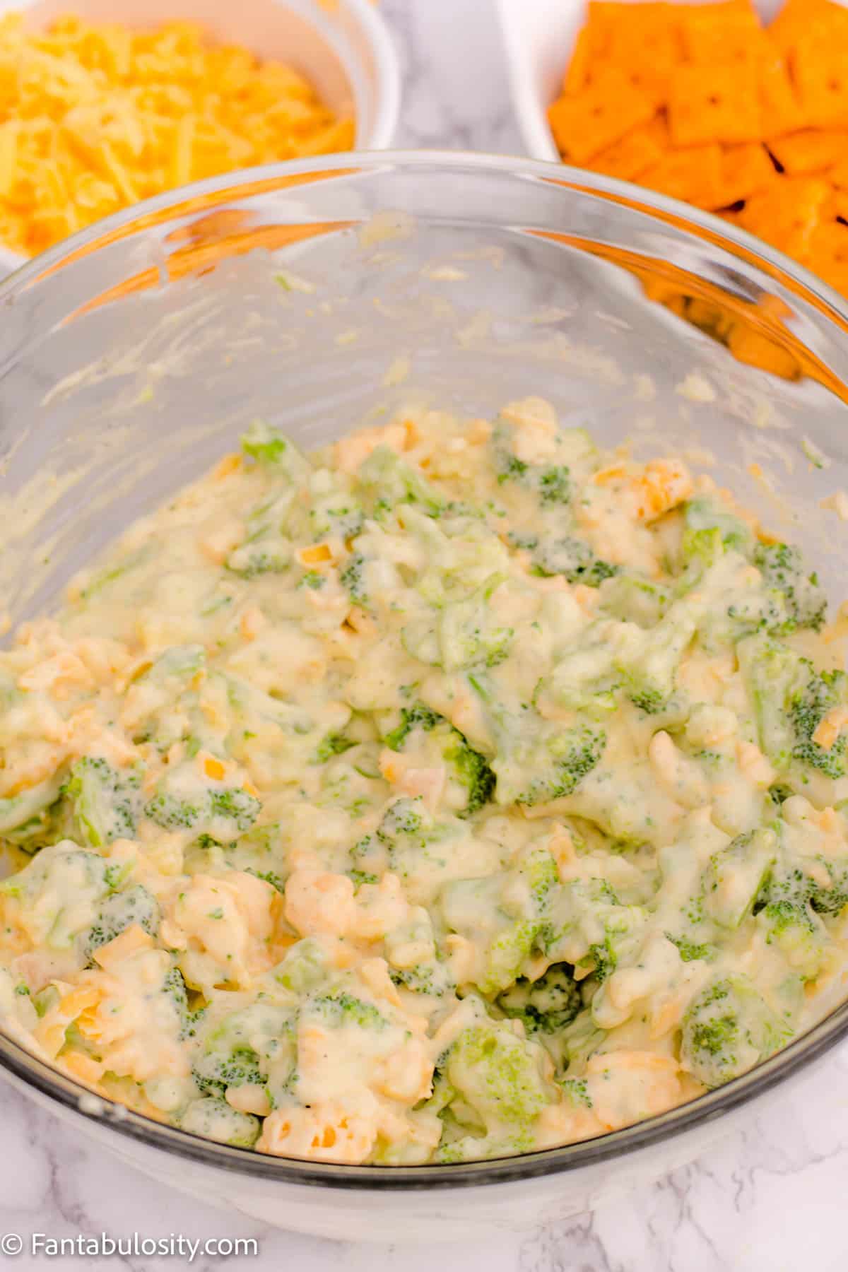Cheese mixed in to broccoli mixture