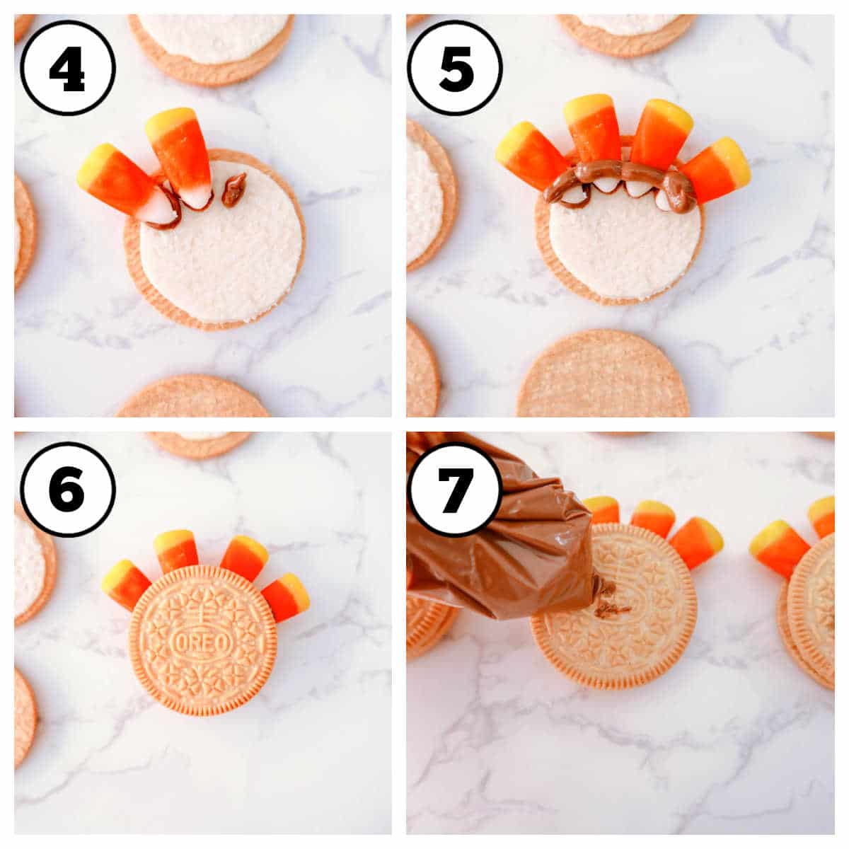 Steps 1-4 of how to make turkey cookies.