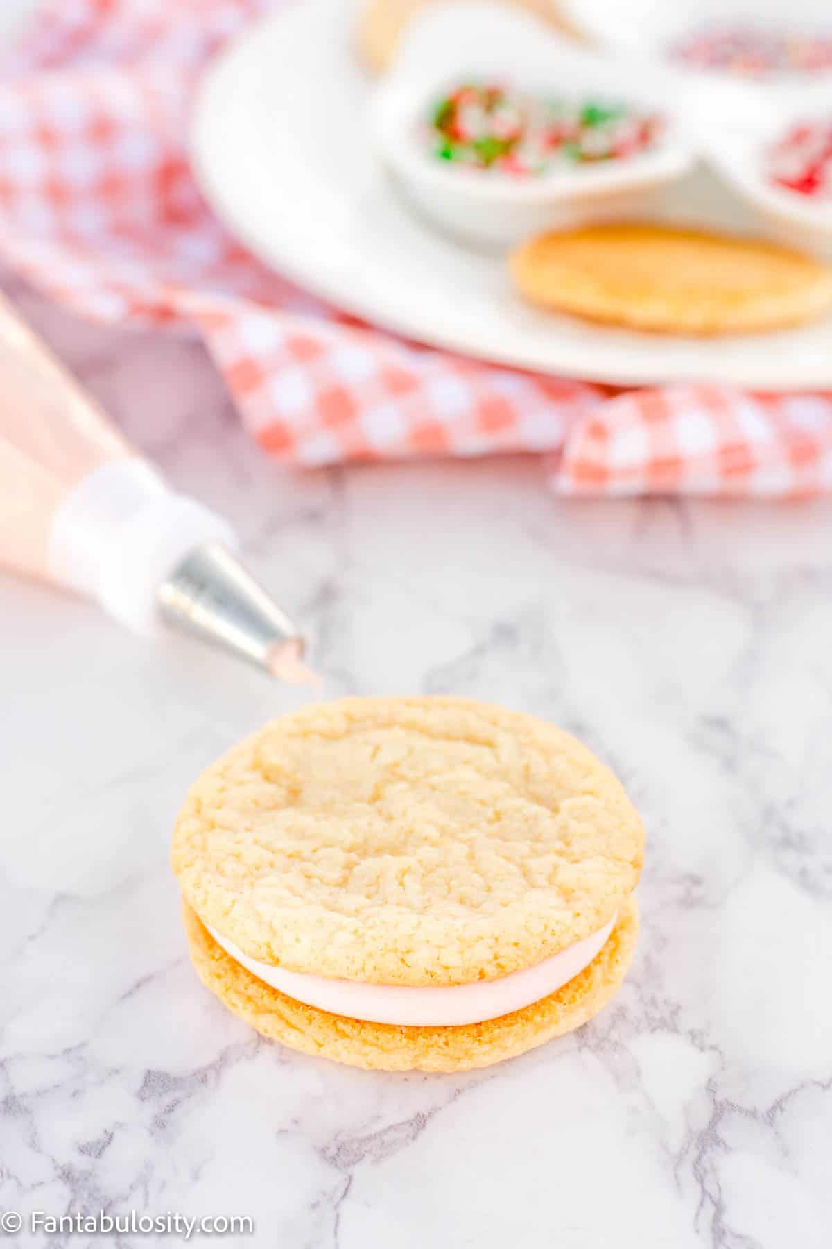 Strawberry Frosting Filled Sugar Cookies