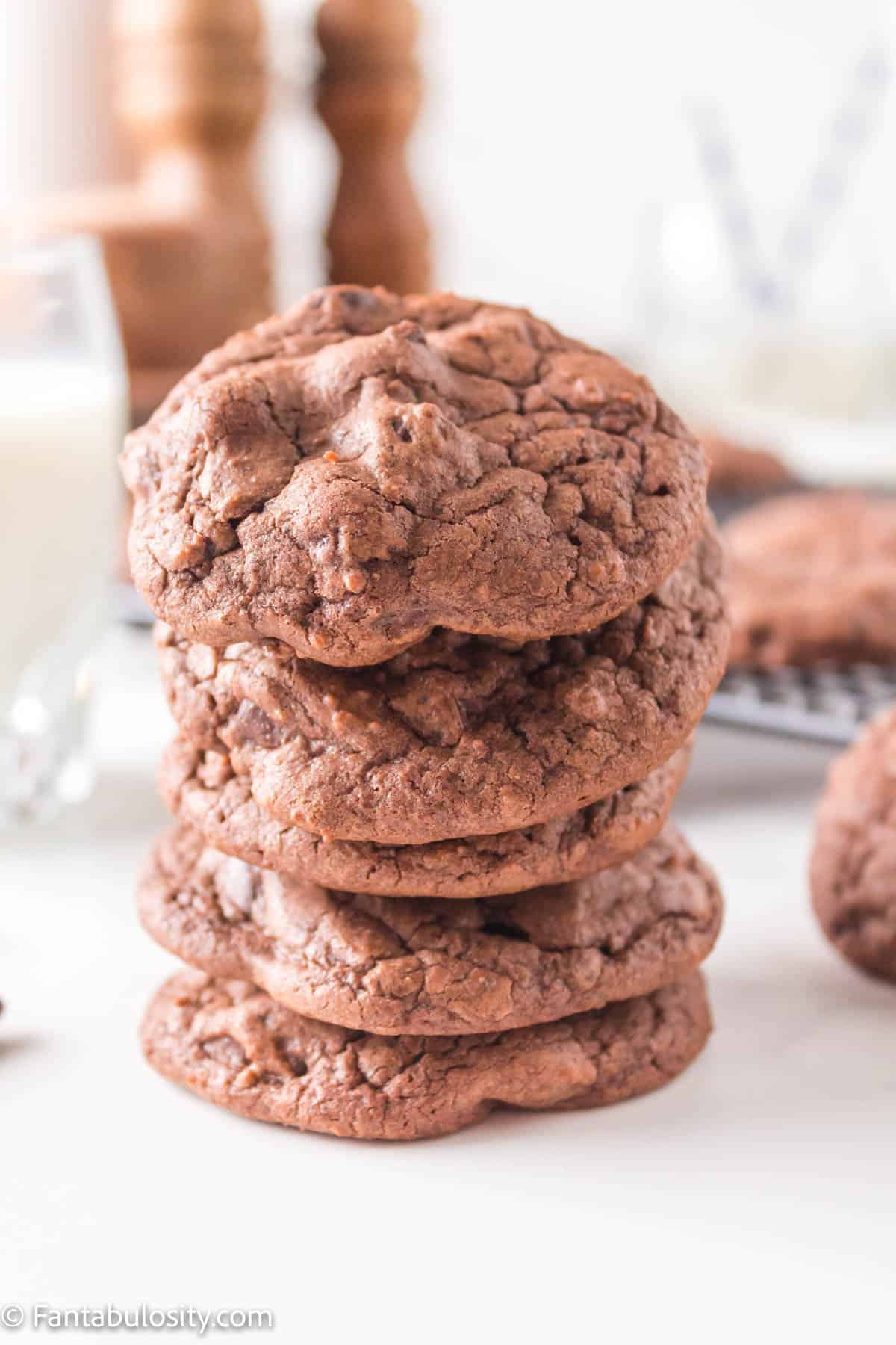 Stack of brownie mix cookies.