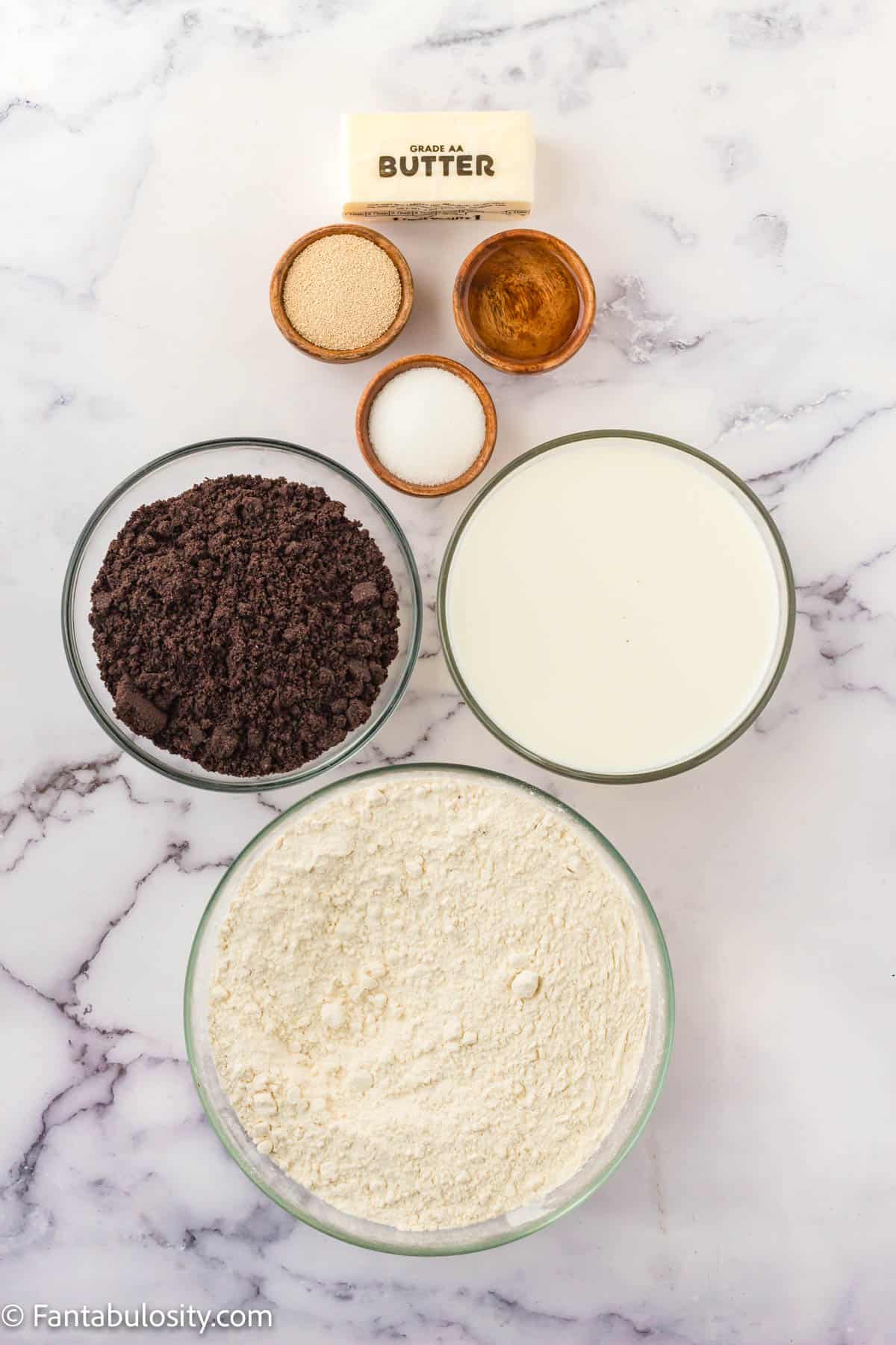 Ingredients for cookies and cream cinnamon rolls