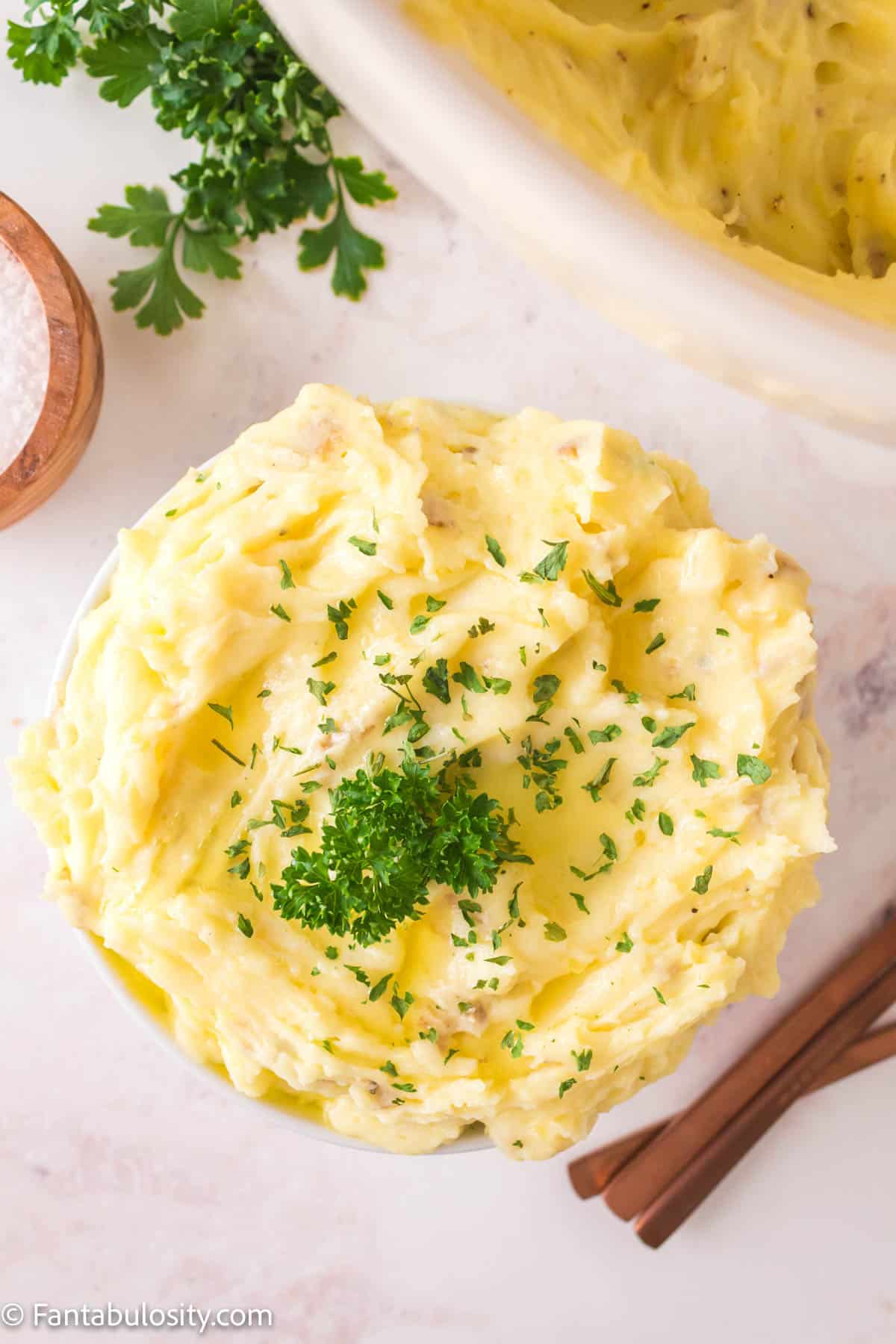 Instant Pot Mashed Potatoes in bowl with parsley