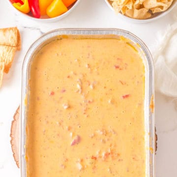 Smoked Queso dip in a serving dish.