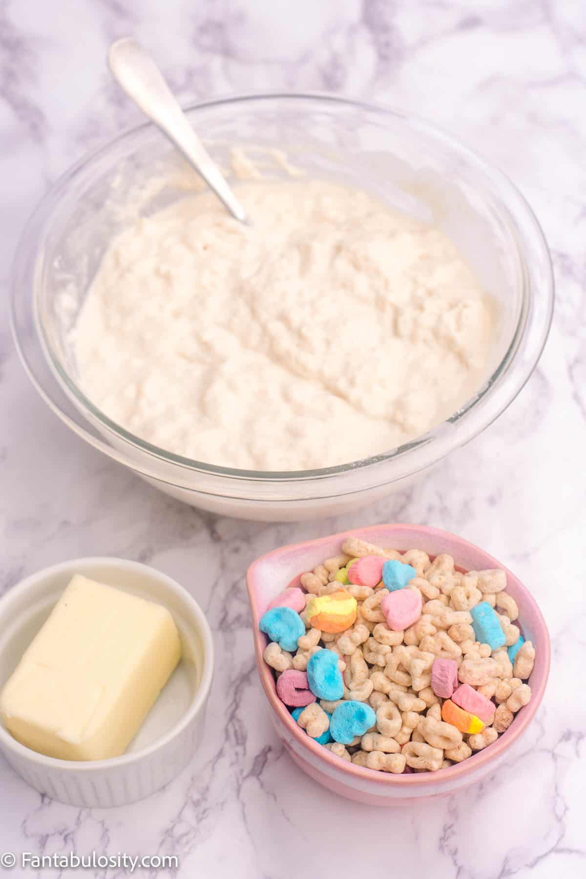 Ingredients for Lucky Charms pancakes