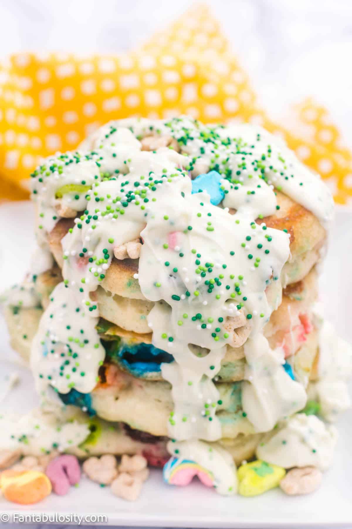 lucky charms pancakes with white chocolate syrup