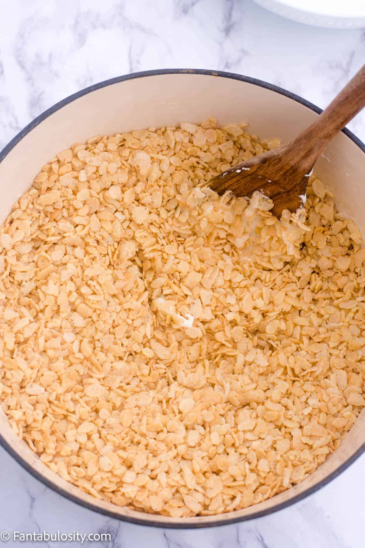 Crispy rice cereal in large sauce pan