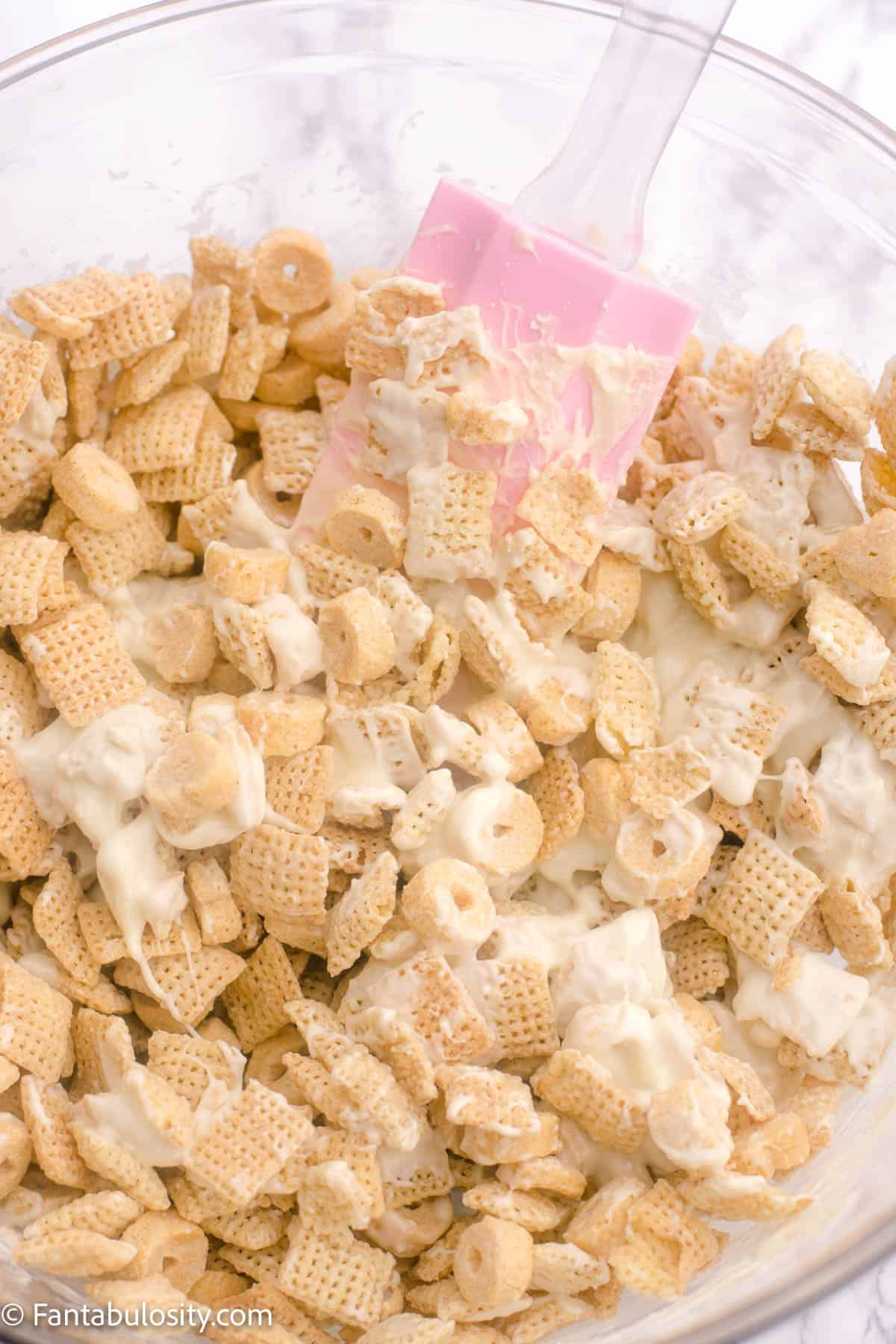 chex cereal with melted white chocolate