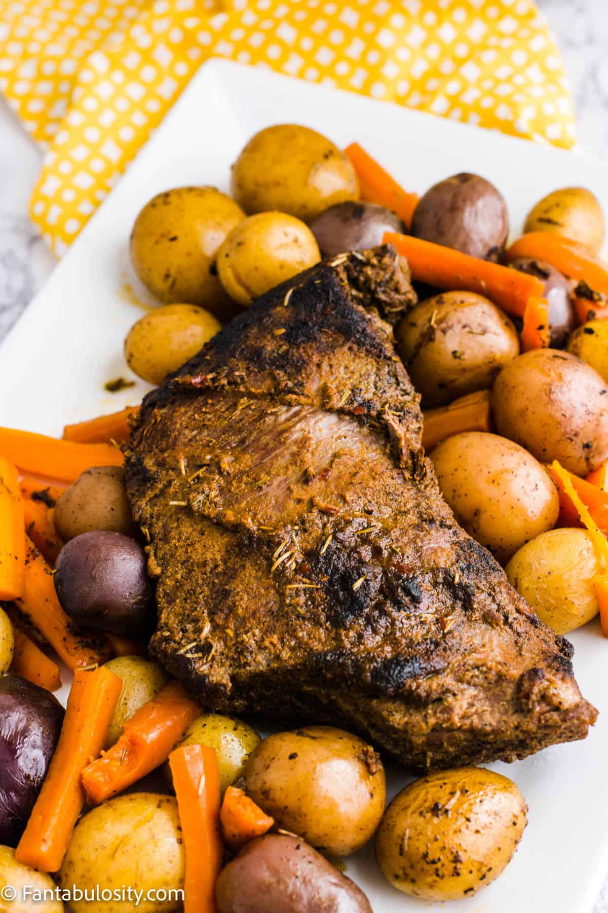 cooked tri tip, potatoes and carrots