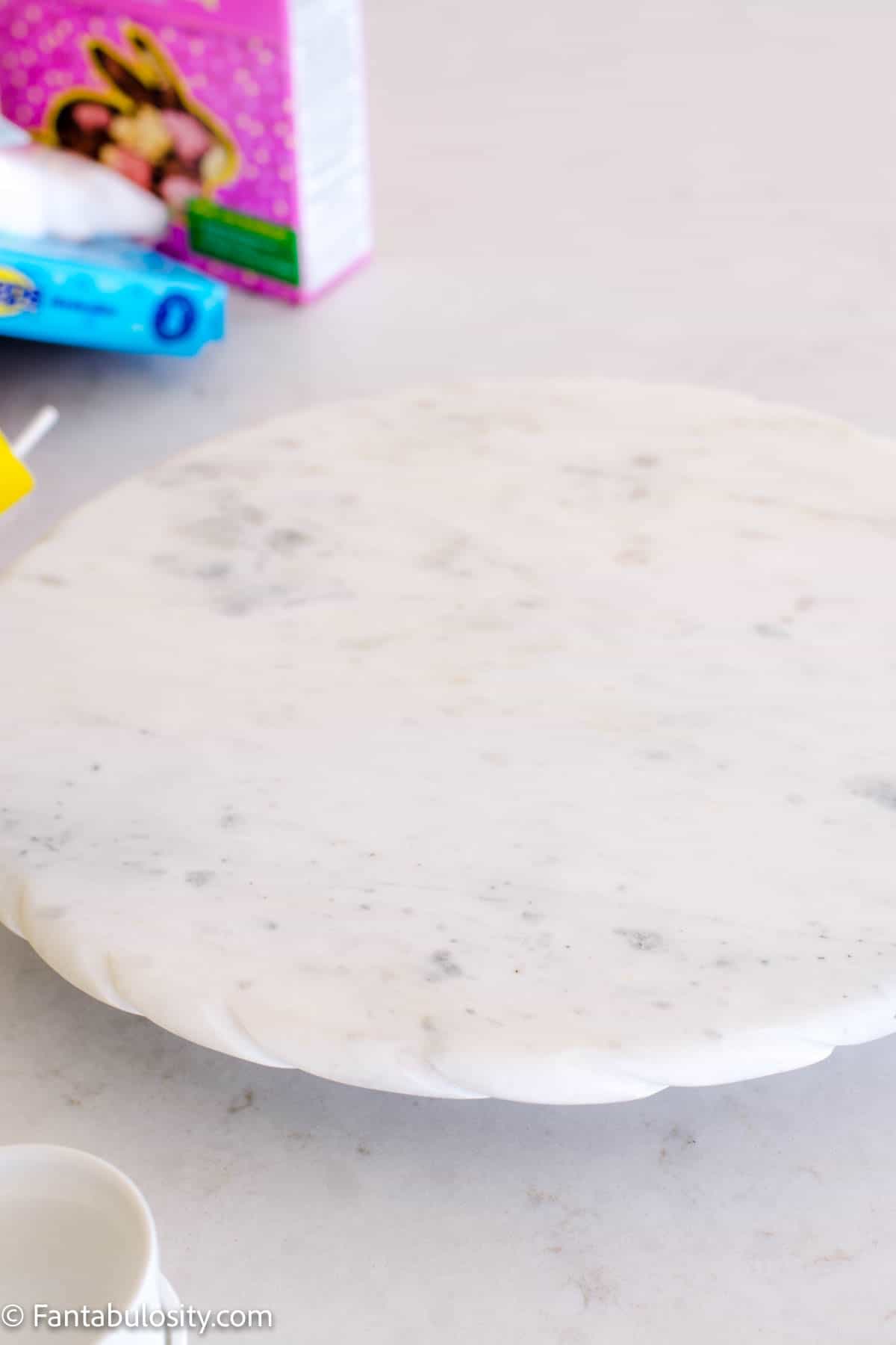 empty white marble lazy susan