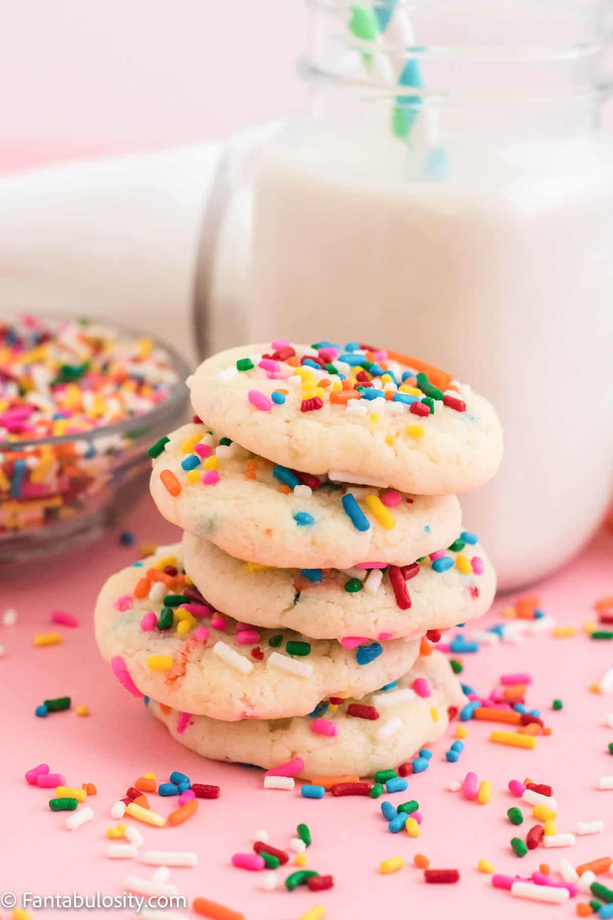 A stack of funfetti cake mix cookies.