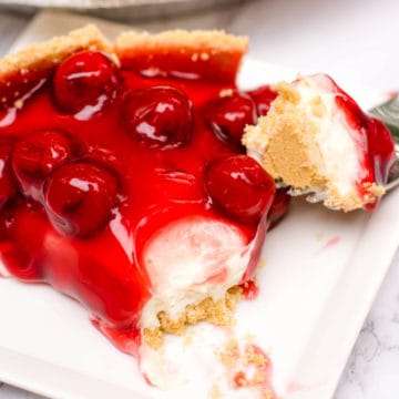 slide of no bake cherry cheesecake