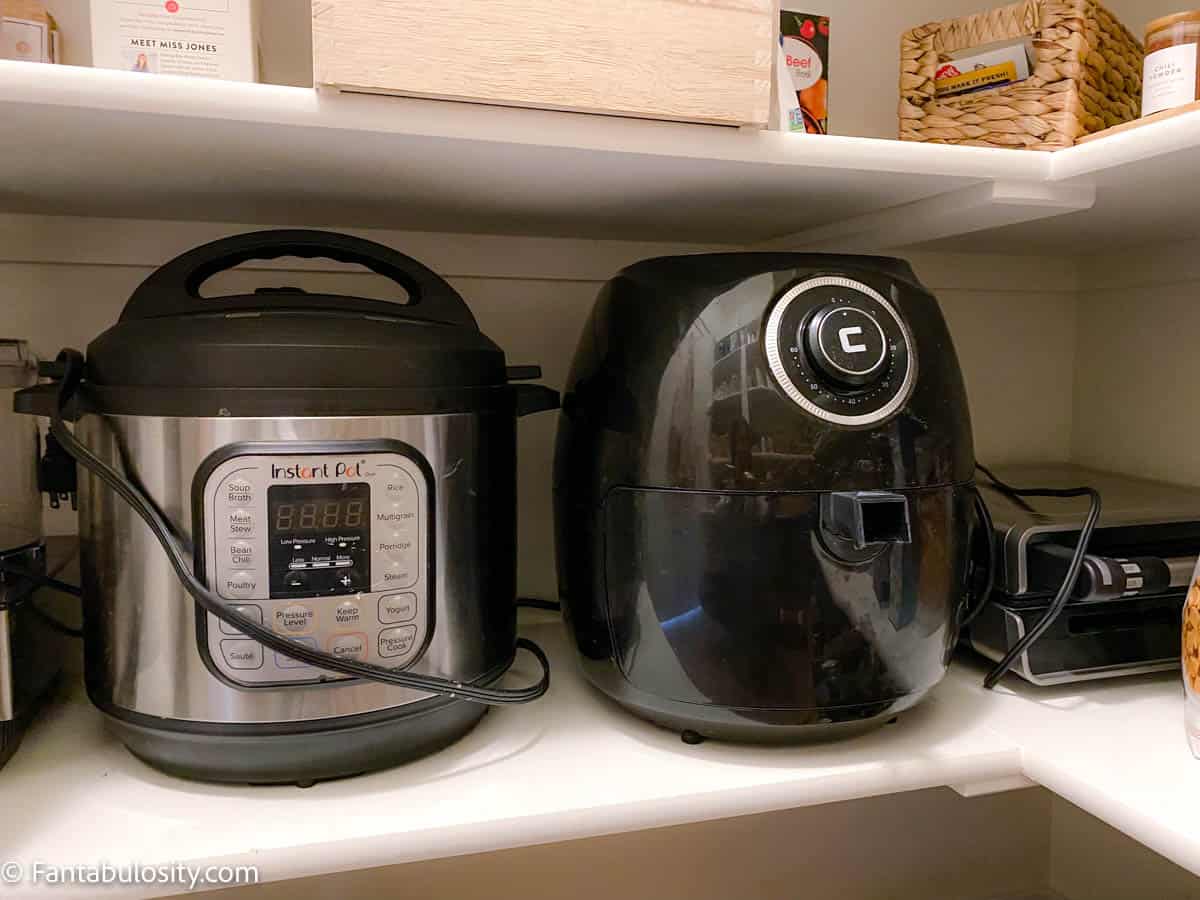 Instant Pot and air fryer on shelf