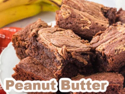plate of stacked peanut butter banana brownies