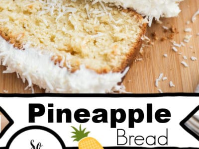 2 image collage of pineapple bread with text