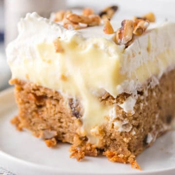 A square of carrot walnut cake.