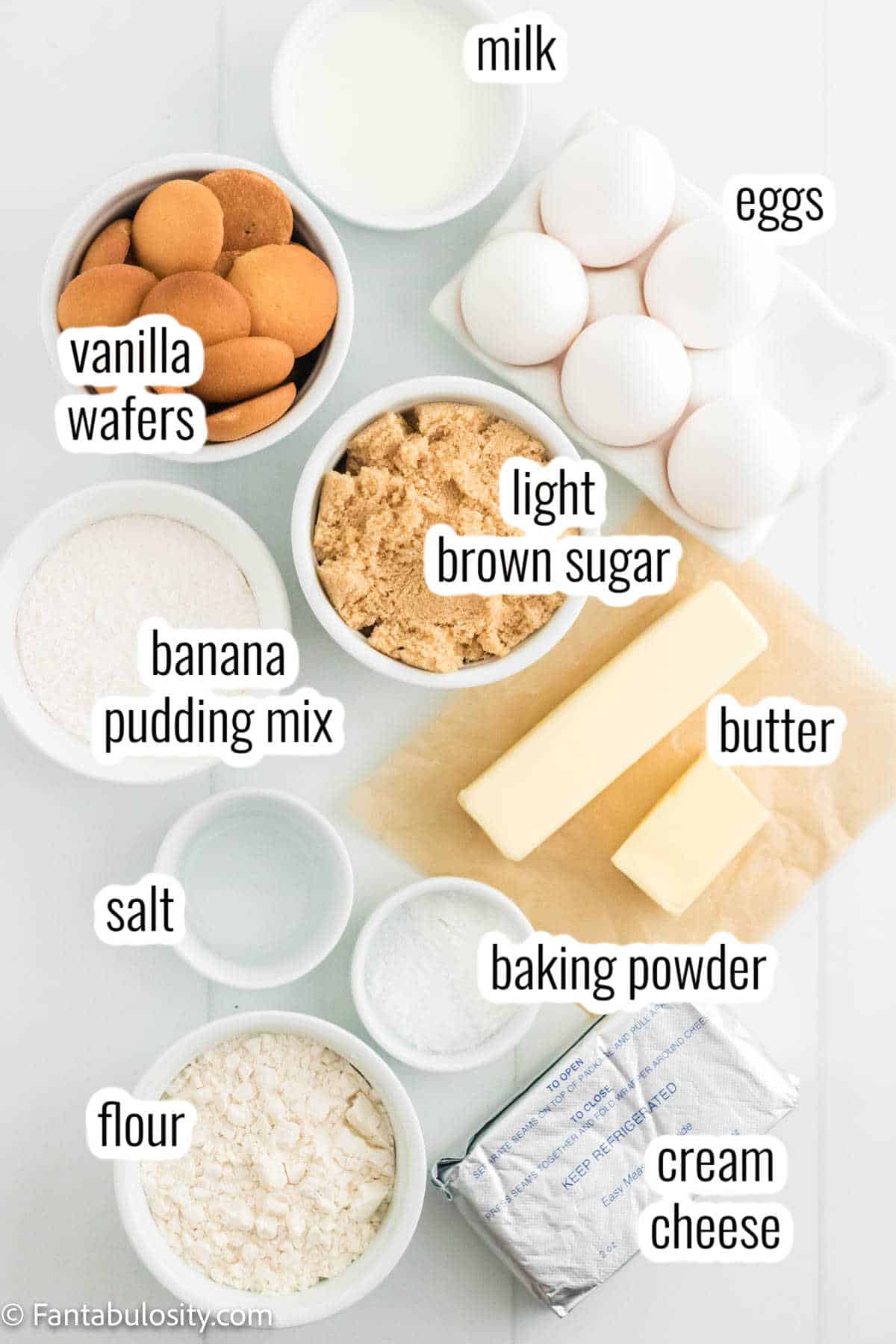 ingredients on table for banana pudding brownies