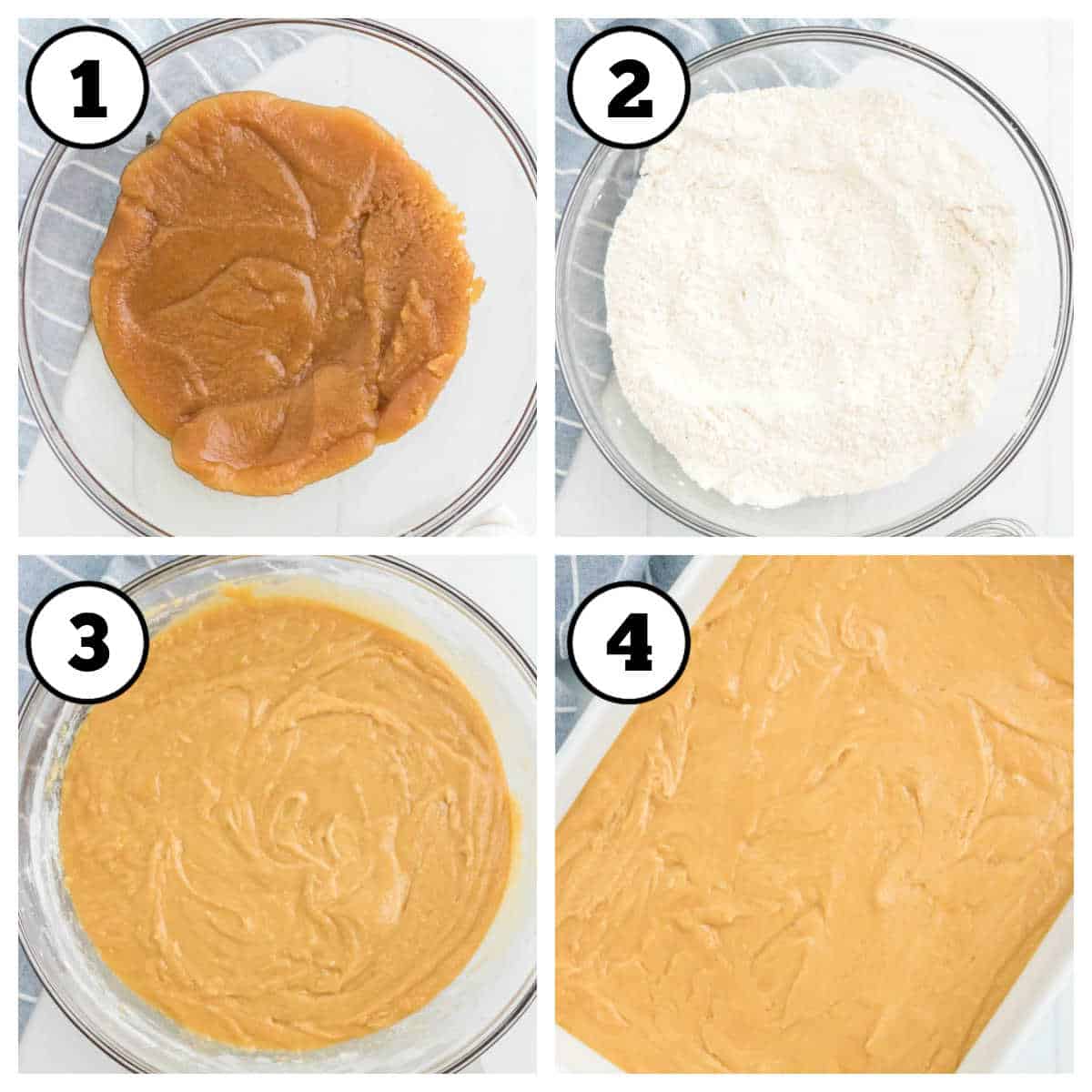 Steps 1-4 for banana pudding brownies.