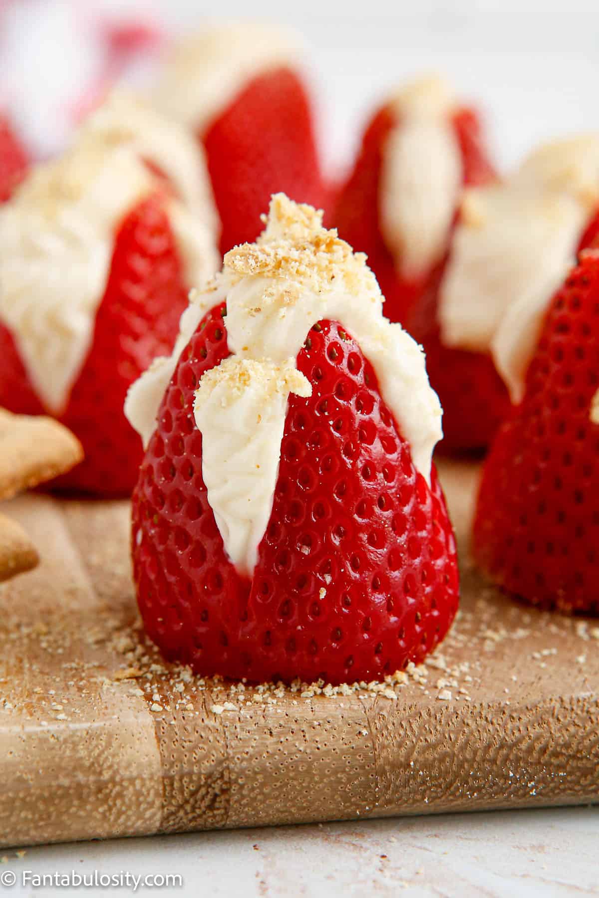 Close up of cheesecake stuffed strawberries