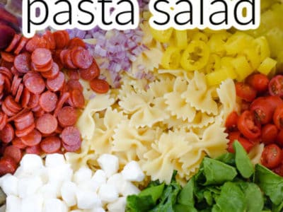 bowl of zesty italian pasta salad ingredients