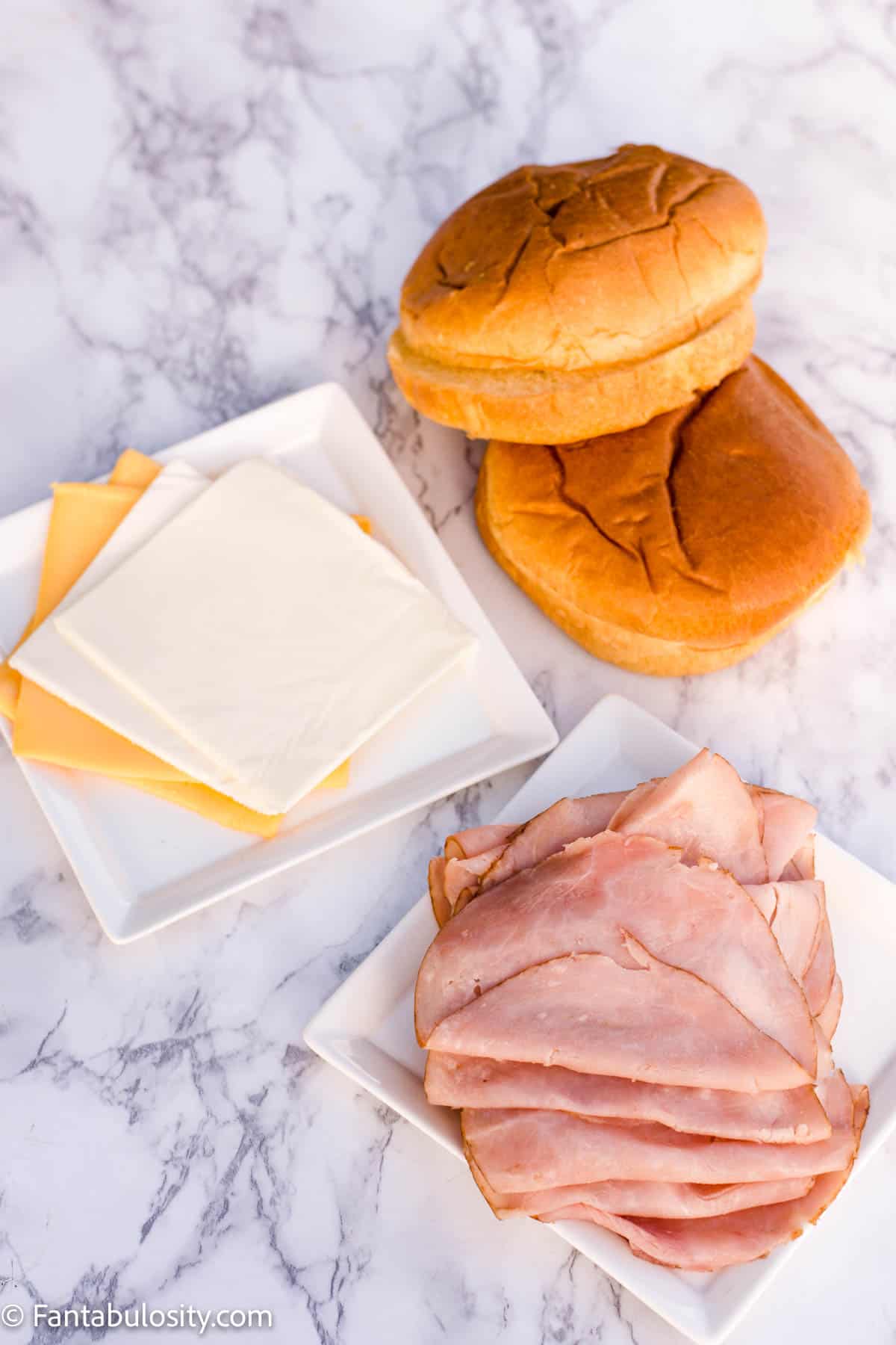 ingredients on table for hot ham and cheese sandwich