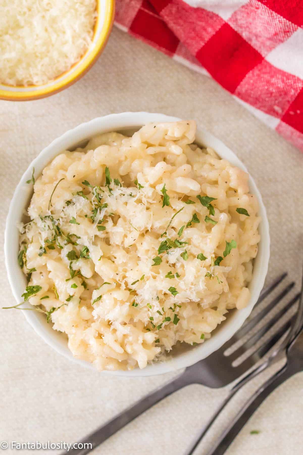 Instant Pot parmesan risotto in a bowl. 