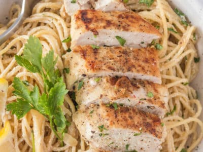 Lemon Chicken Pasta with text on image