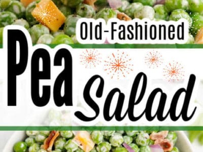 Image collage of pea salad with text