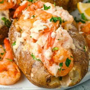 shrimp baked potato close up