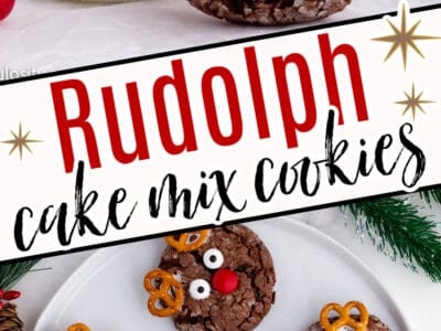 Image collage of Rudolph cake mix cookies