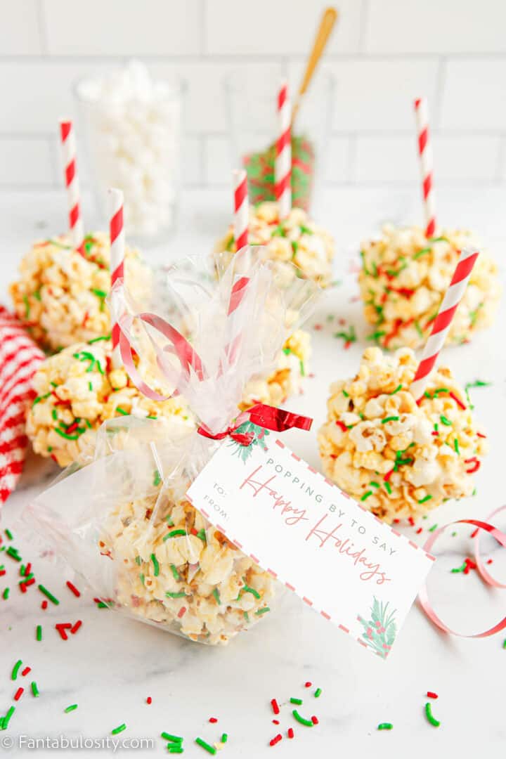 Christmas Popcorn Balls with Free Gift Tag Printable - Fantabulosity